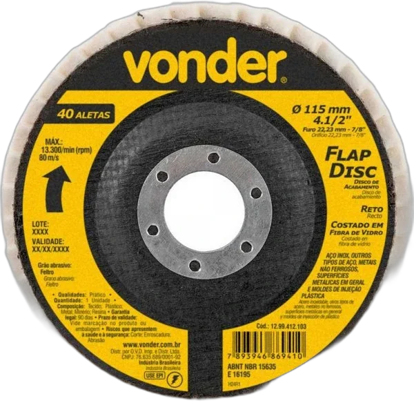 Disco flap reto 4.1/2" G 80 c plast. Vonder