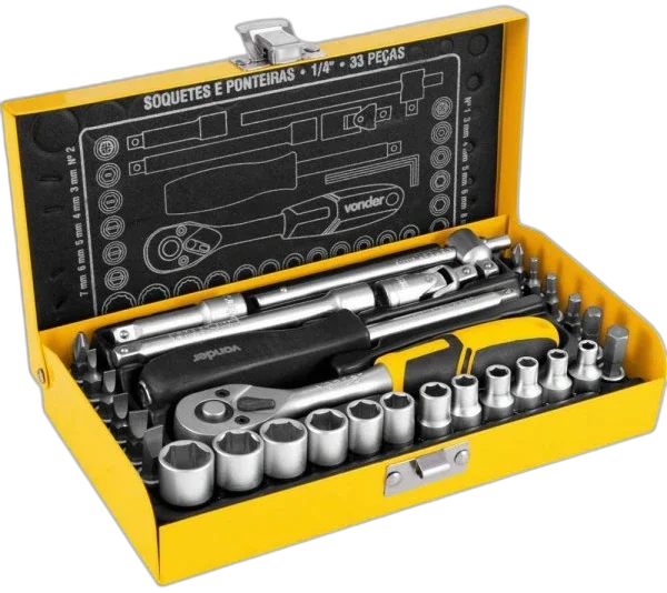 Jogo soq. estr. enc. 1/4" 04 a 13mm 33pc Vonder