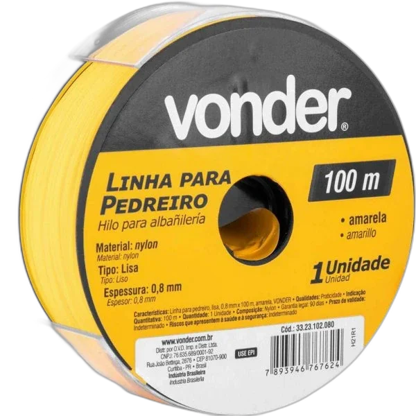 Linha de pedreiro 0,8 mm X 100m amarela Vonder