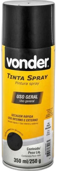 Tinta spray preto brilhante 350ML Vonder