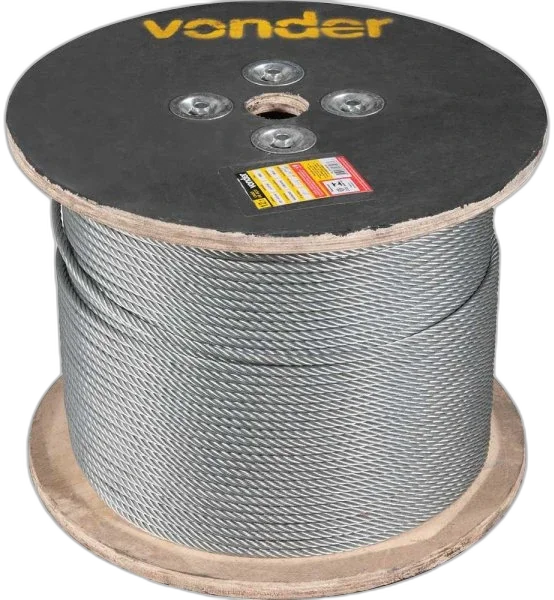Cabo de aço galvanizado, alma de fibra, 9,53 mm - 3/8", 6 x 19S Vonder