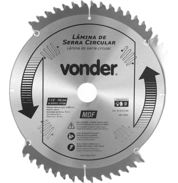 Lamina de serra circular com dentes de metal duro/vídea 350mm x 30mm 48 dentes Vonder